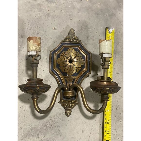 Antique Neoclassical Style Silver Tone Dual Arm Wall Sconce for repair - Picture 6 of 7